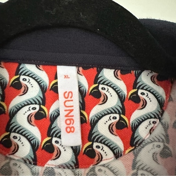 Sun 68 Bird Print Short Sleeve Polo Shirt - Picture 6 of 8